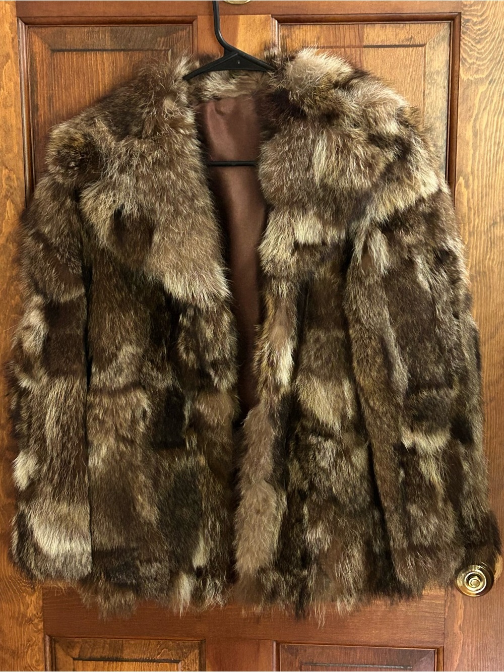 Vintage 70's Patchwork Genuine Raccoon Fur Coat Women Size S Rich Brown Pockets